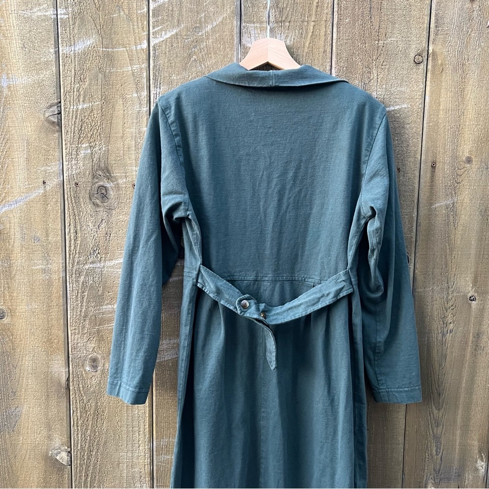 Vintage Dusty Teal Cotton Long-sleeve Shirt Dress 🌿 - Picture 6 of 10
